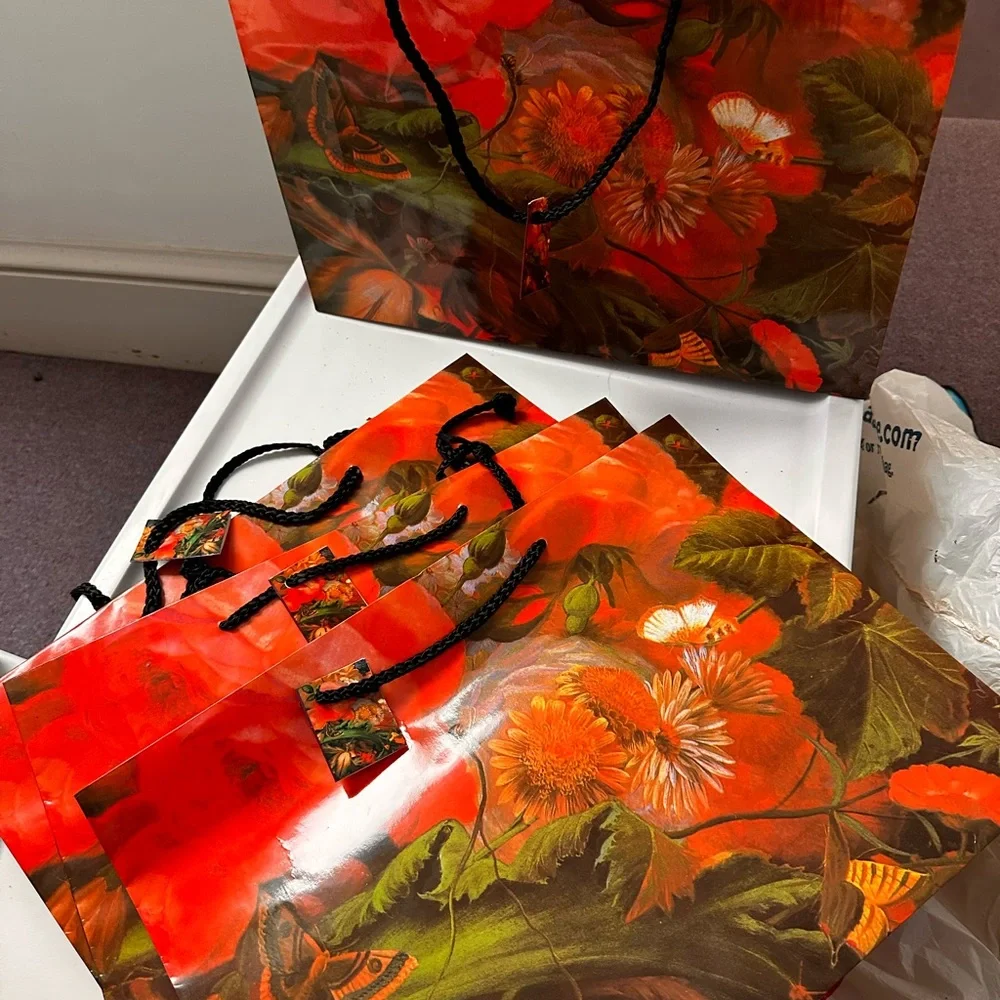Floral Gift Bags with Black Handles